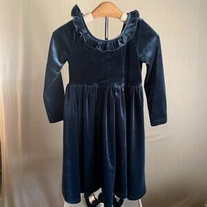 Charming Mary Girls Blue Velvet Long Sleeve Dress Ruffled Neck. Size 6. EUC.